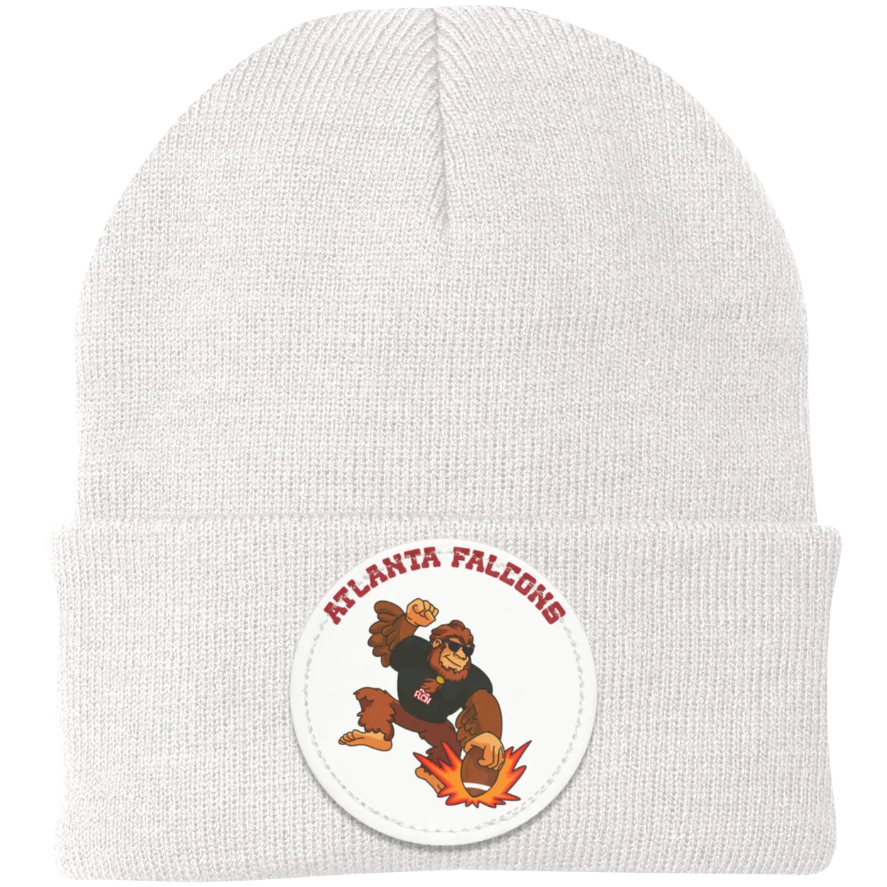 Atlanta Falcons white knit beanie Sasquatch Sunday graphic