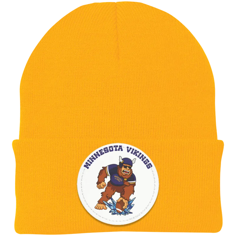 Minnesota Vikings gold knit beanie Sasquatch Sunday graphic