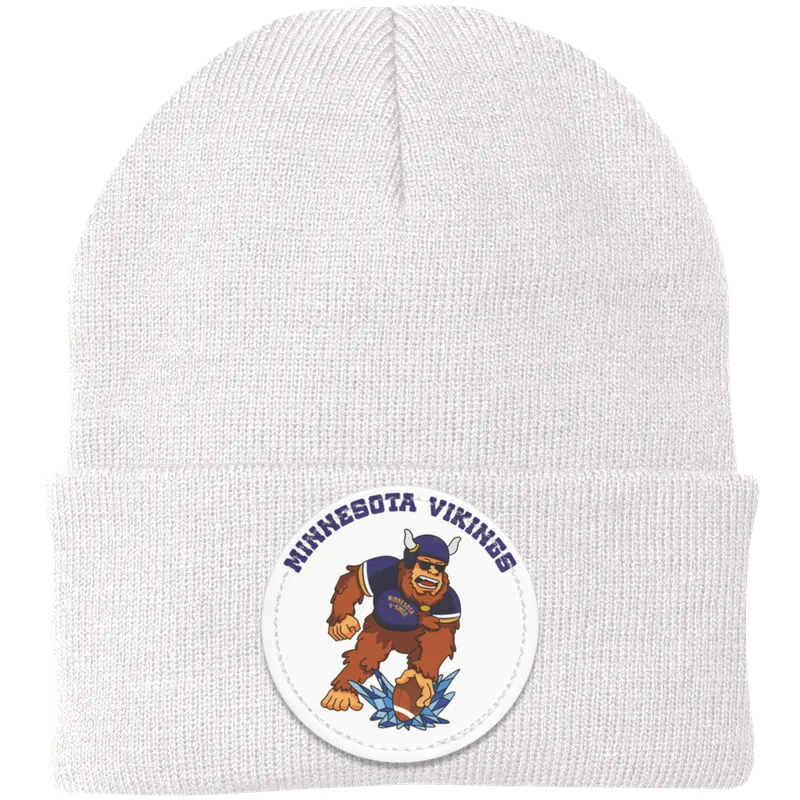Minnesota Vikings white knit beanie Sasquatch Sunday graphic