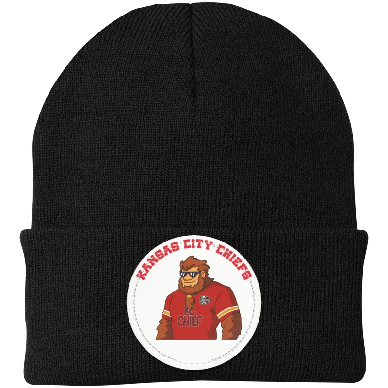 Kansas City Chiefs black knit beanie Sasquatch Sunday graphic