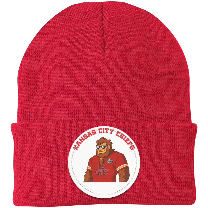 Kansas City Chiefs red knit beanie Sasquatch Sunday graphic