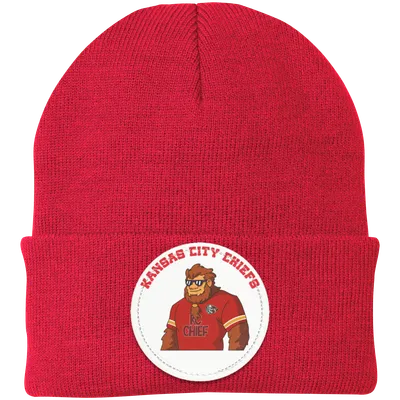 Kansas City Chiefs red knit beanie Sasquatch Sunday graphic