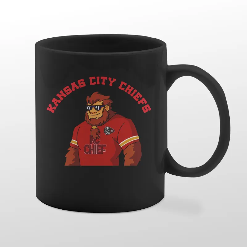 Black mug with Chiefs Bigfoot graphic