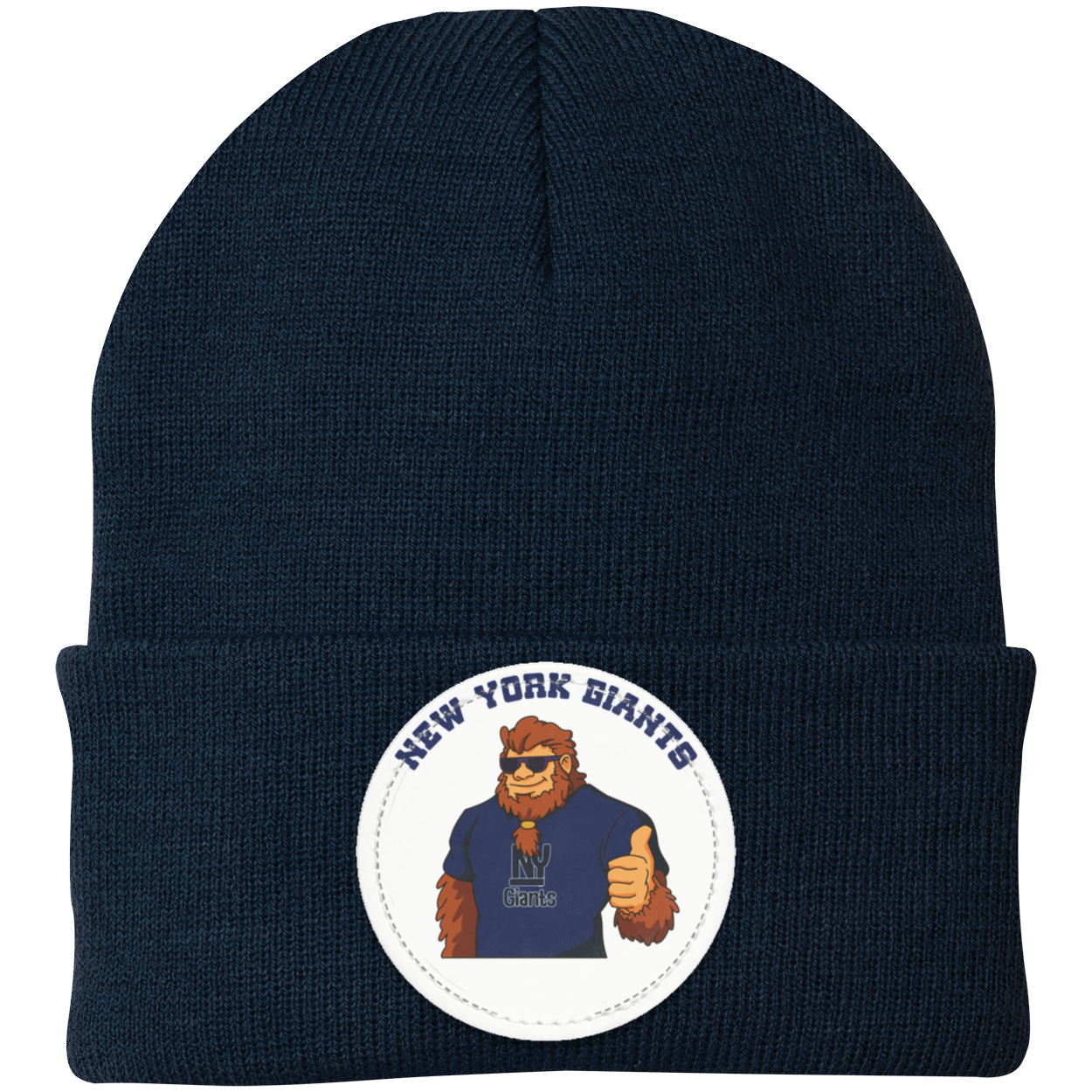 New York Giants blue knit beanie Sasquatch Sunday graphic