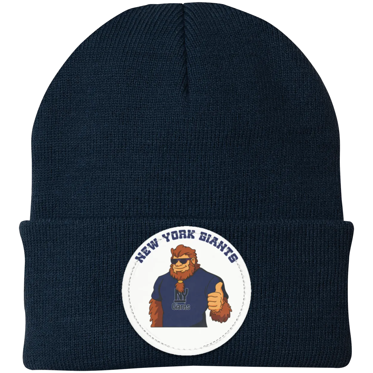New York Giants blue knit beanie Sasquatch Sunday graphic