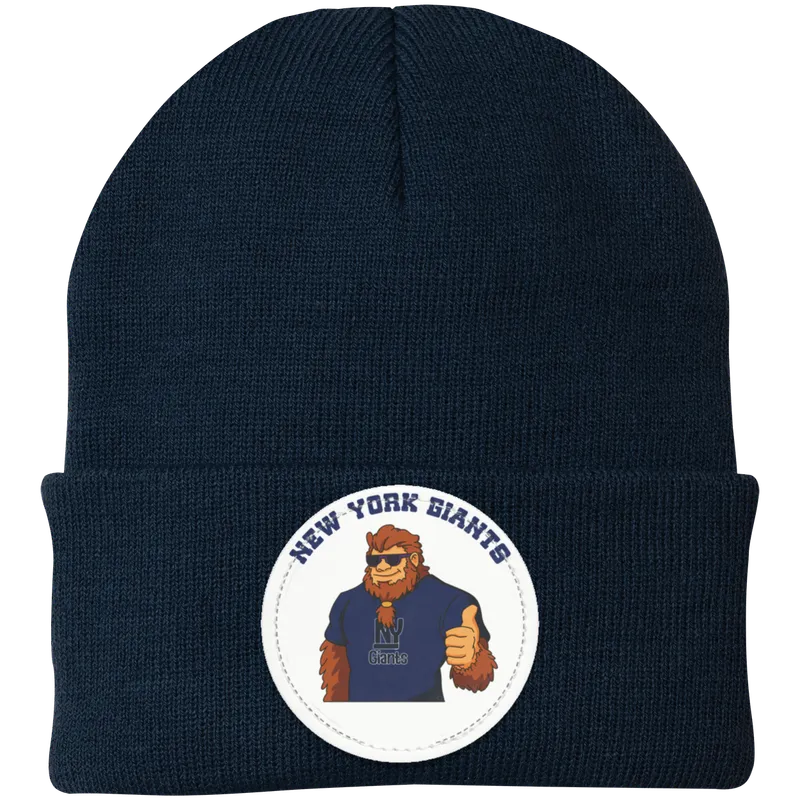 New York Giants blue knit beanie Sasquatch Sunday graphic