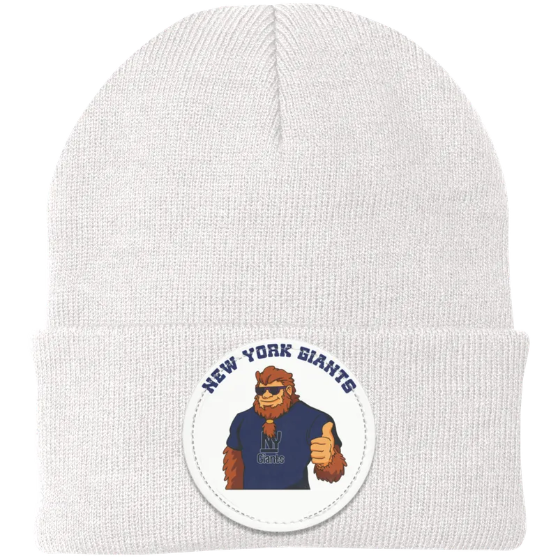 New York Giants white knit beanie Sasquatch Sunday graphic
