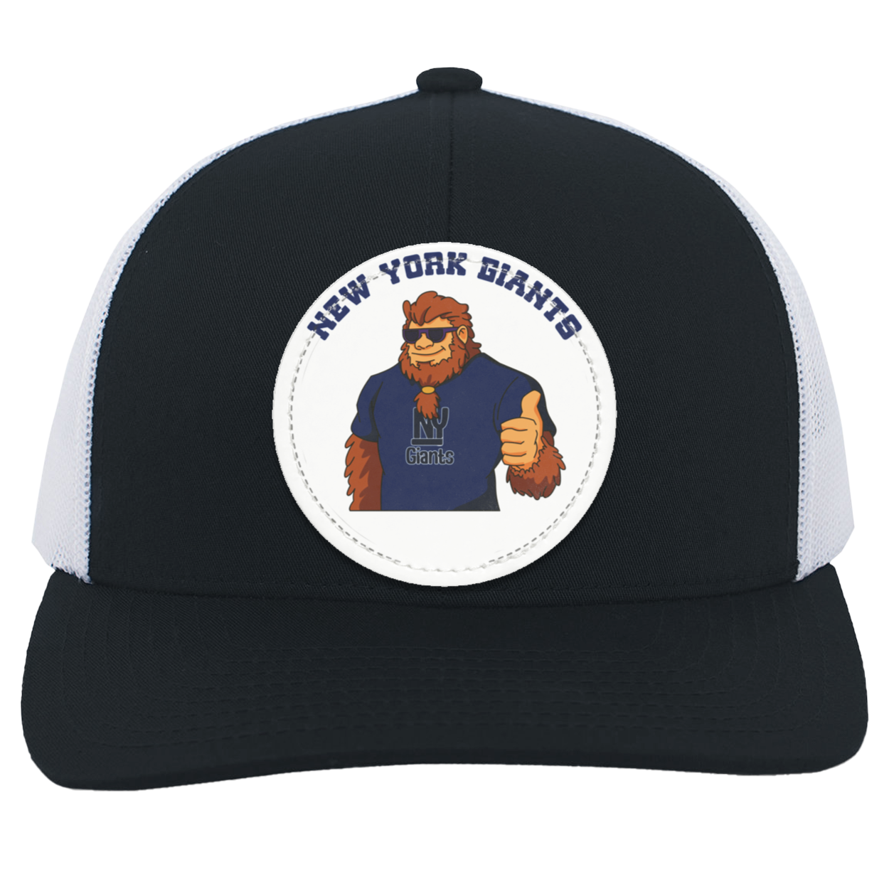 New York Giants red and white trucker snap-back Sasquatch Sunday graphic vegan patch