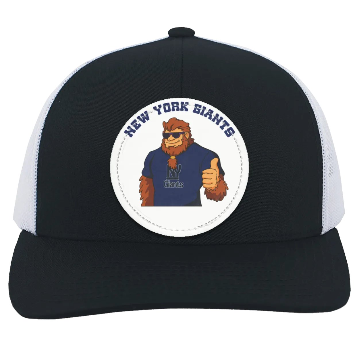 New York Giants red and white trucker snap-back Sasquatch Sunday graphic vegan patch