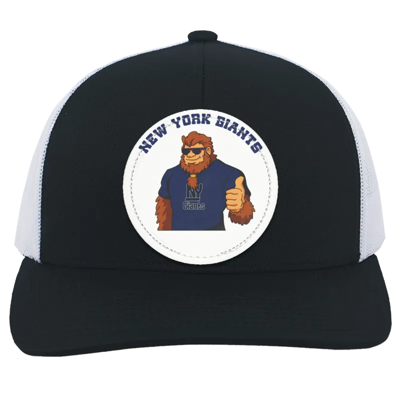 New York Giants red and white trucker snap-back Sasquatch Sunday graphic vegan patch