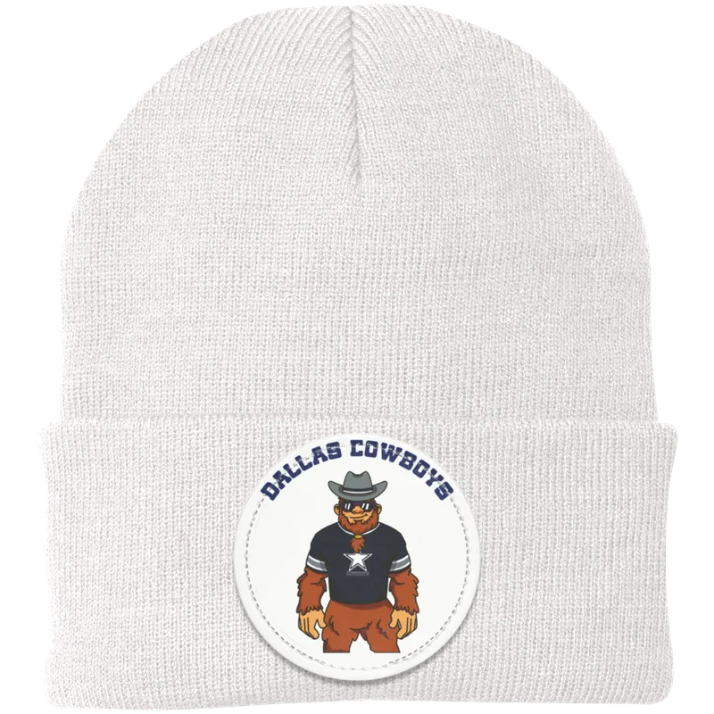 Dallas Cowboys white knit beanie Sasquatch Sunday graphic