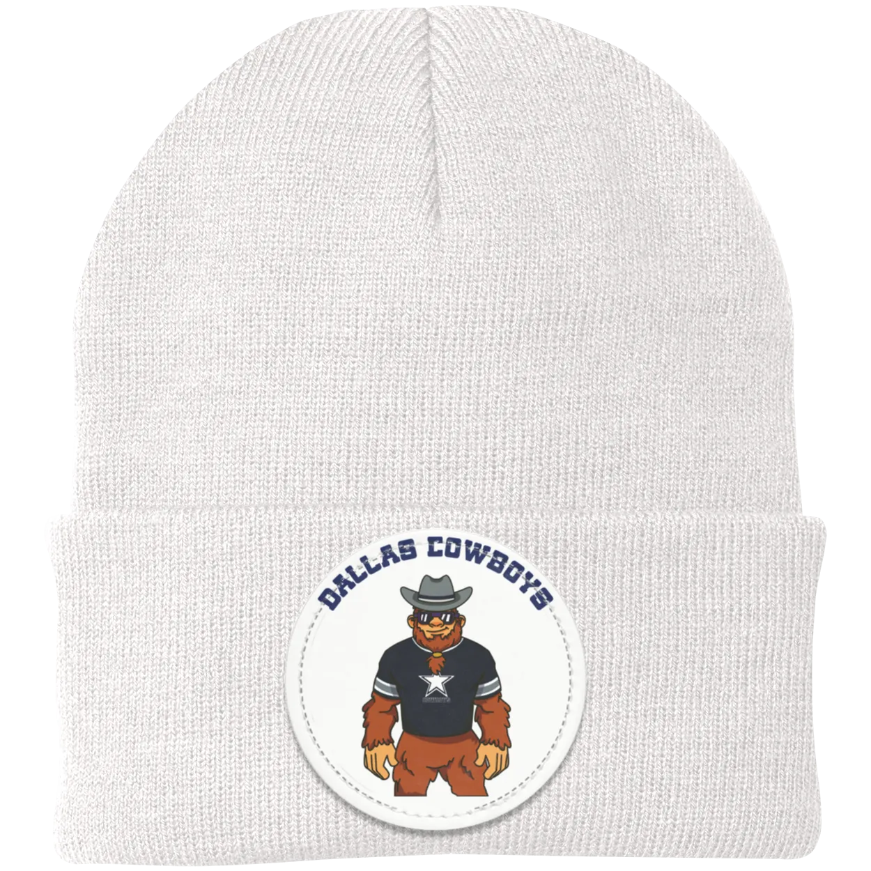 Dallas Cowboys white knit beanie Sasquatch Sunday graphic