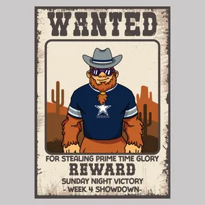 Bigfoot wearing Dallas Cowboys gear