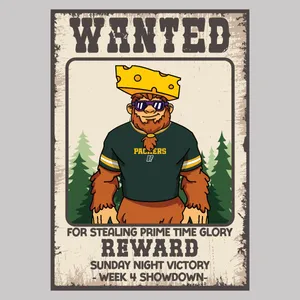 Bigfoot wearing Green Bay Packers gear