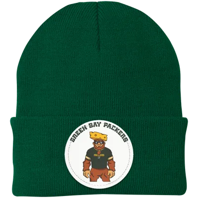 Green Bay Packers green knit beanie Sasquatch Sunday graphic