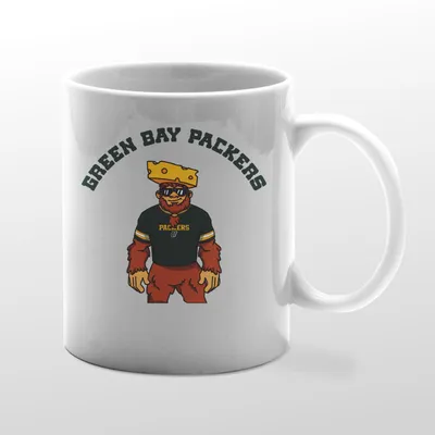 White mug with Packers Bigfoot graphic