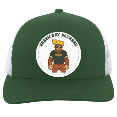 Green Bay Packers green and white trucker snap-back Sasquatch Sunday graphic vegan patch