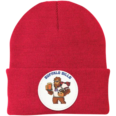 Buffalo Bills red knit beanie Sasquatch Sunday graphic