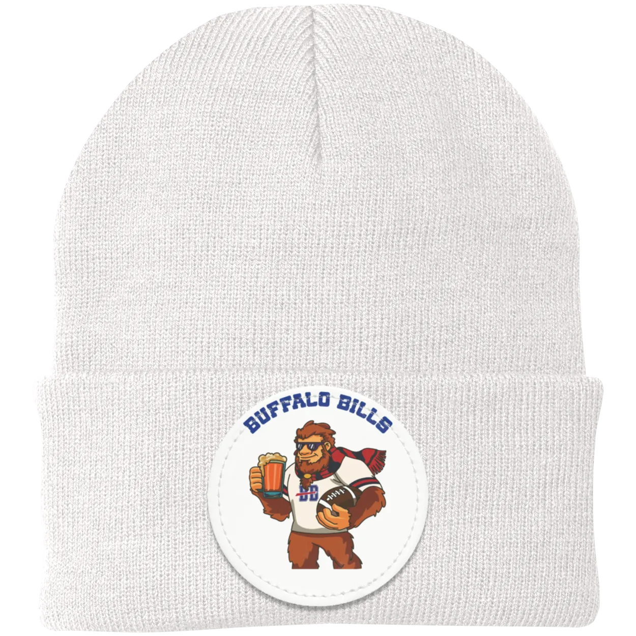 Buffalo Bills white knit beanie Sasquatch Sunday graphic