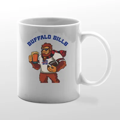 White mug with Bills Bigfoot graphic