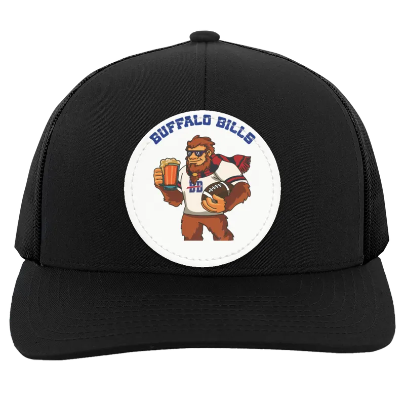 Black and white trucker snap-back Sasquatch Sunday graphic vegan patch