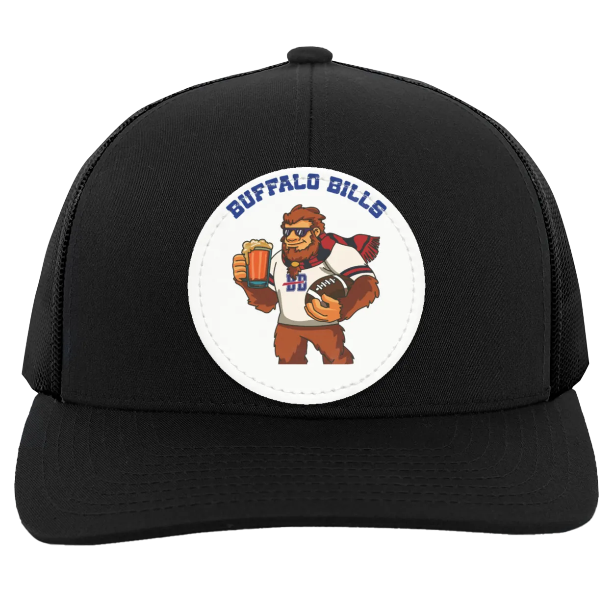 Black and white trucker snap-back Sasquatch Sunday graphic vegan patch