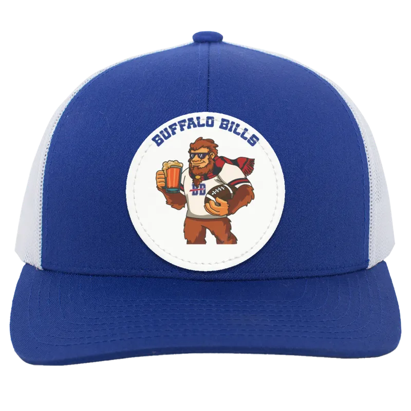 Buffalo Bills blue and white trucker snap-back Sasquatch Sunday graphic vegan patch