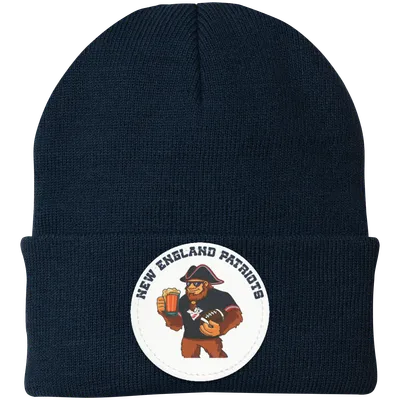 New England Patriots blue knit beanie Sasquatch Sunday graphic