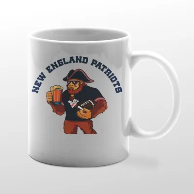 White mug with Patriots Bigfoot graphic