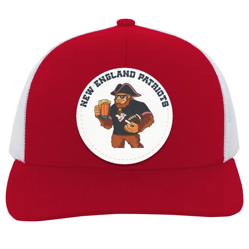 New England Patriots red and white trucker snap-back Sasquatch Sunday graphic vegan patch