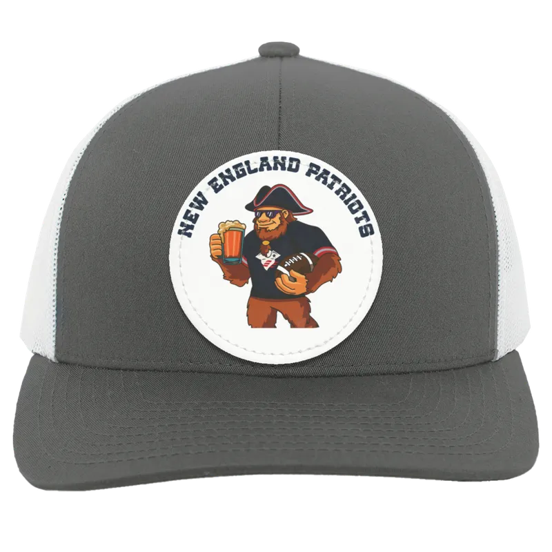 New England Patriots silver and white trucker snap-back Sasquatch Sunday graphic vegan patch