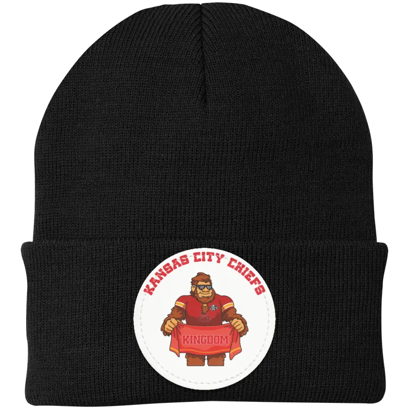 Kansas City Chiefs black knit beanie Sasquatch Sunday graphic