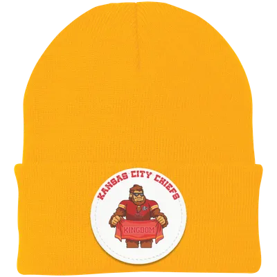 Kansas City Chiefs gold knit beanie Sasquatch Sunday graphic