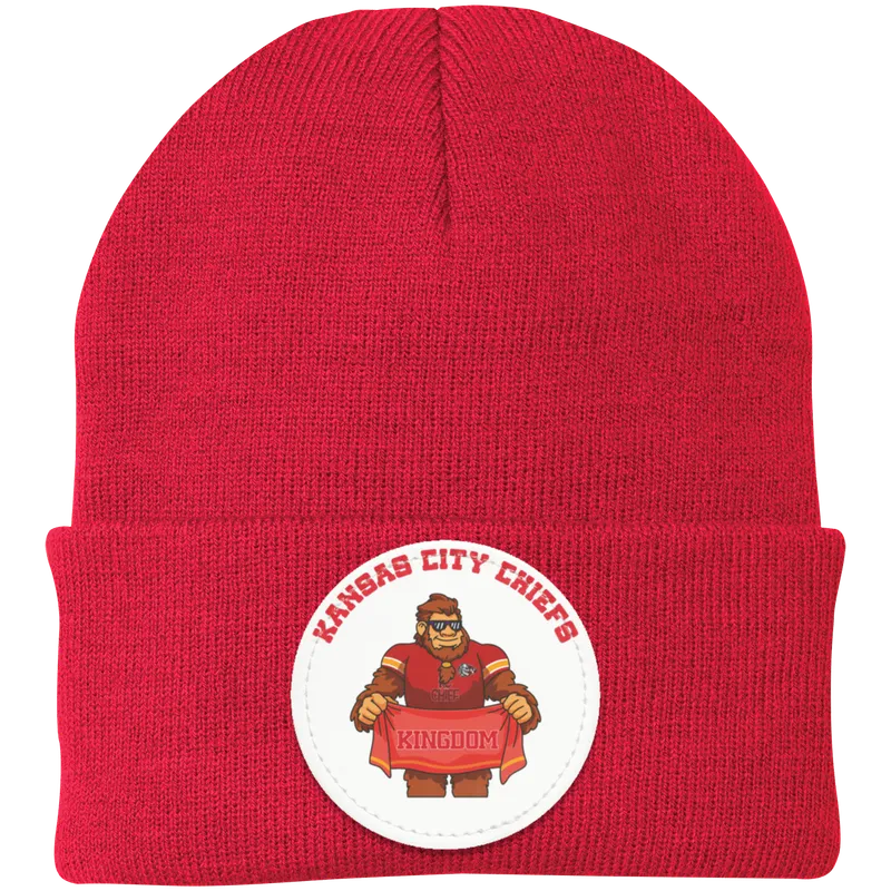 Kansas City Chiefs red knit beanie Sasquatch Sunday graphic
