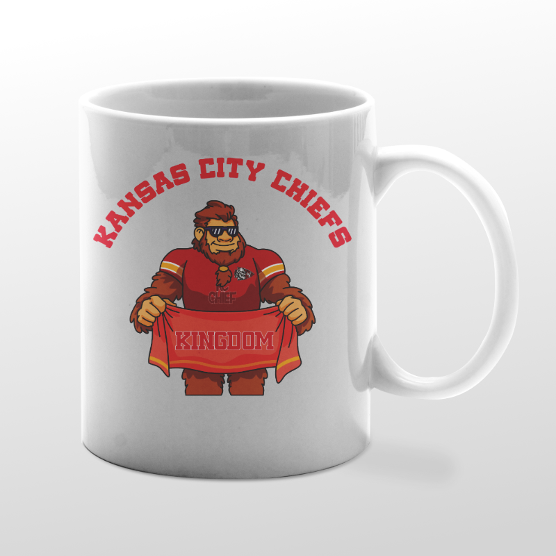 White mug with Chiefs Bigfoot graphic