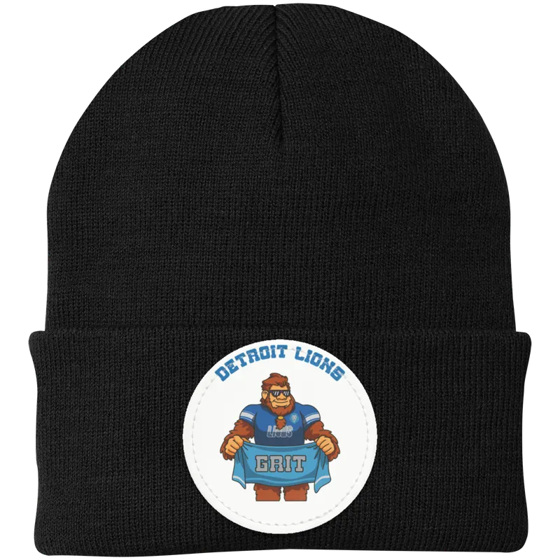 Detroit Lions black knit beanie Sasquatch Sunday graphic