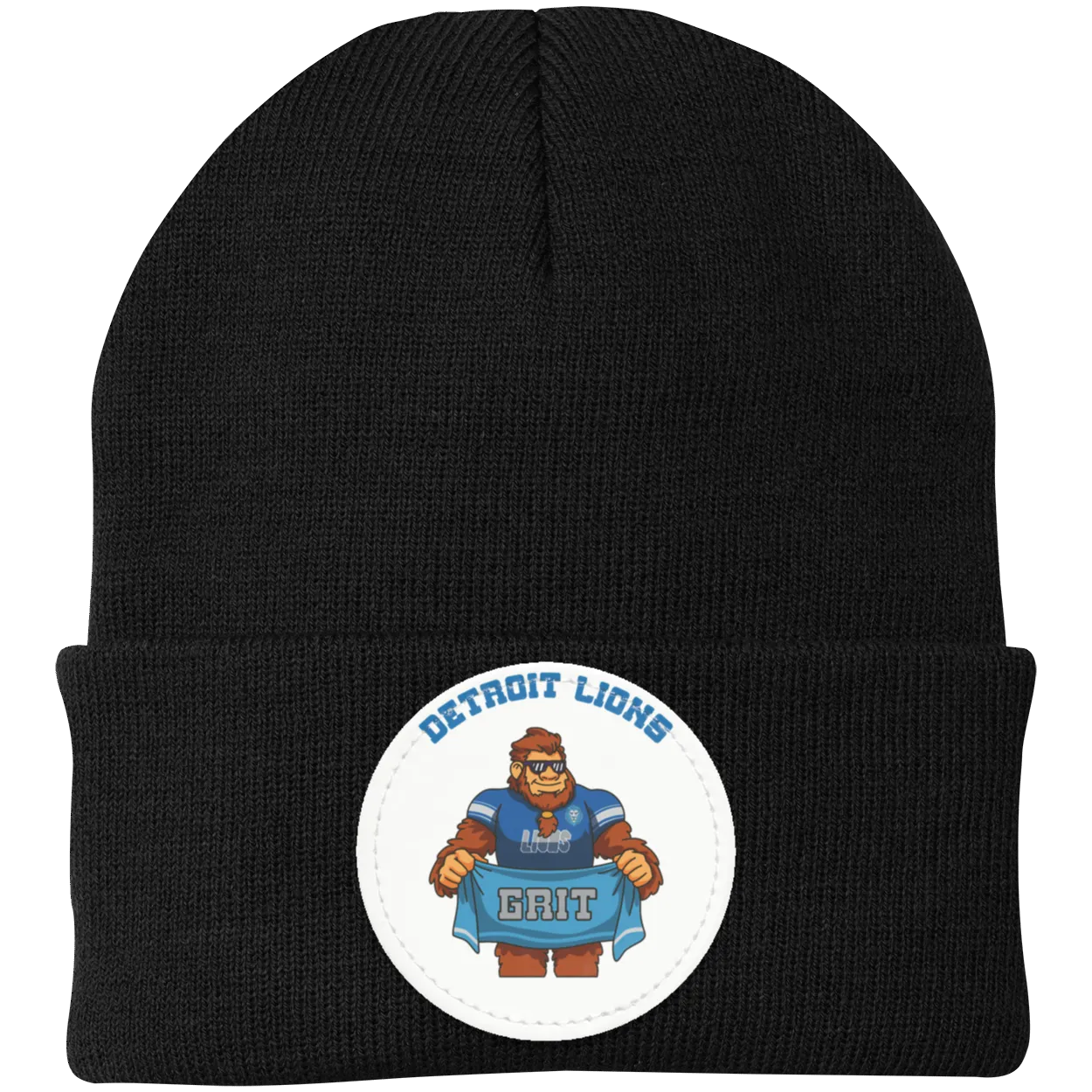 Detroit Lions black knit beanie Sasquatch Sunday graphic