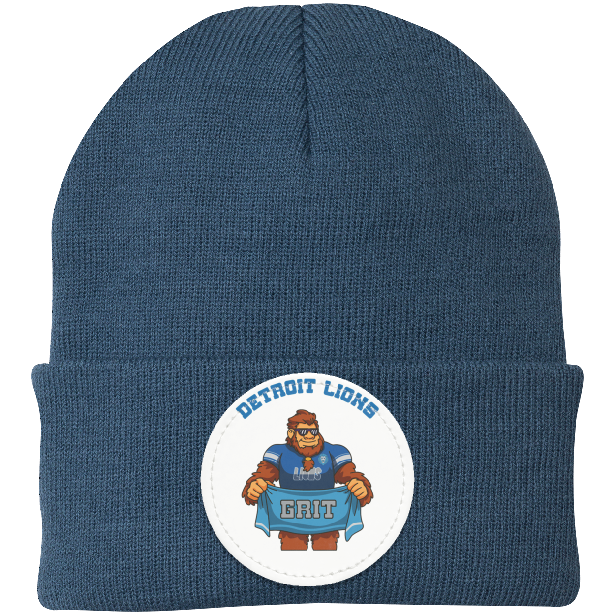 Detroit Lions blue knit beanie Sasquatch Sunday graphic