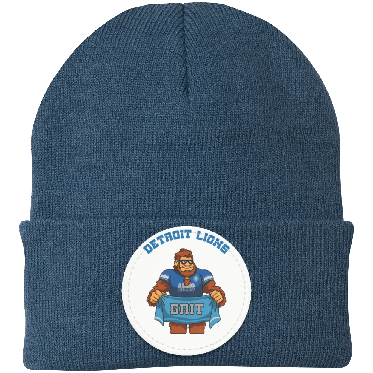 Detroit Lions blue knit beanie Sasquatch Sunday graphic
