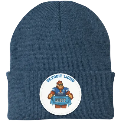 Detroit Lions blue knit beanie Sasquatch Sunday graphic