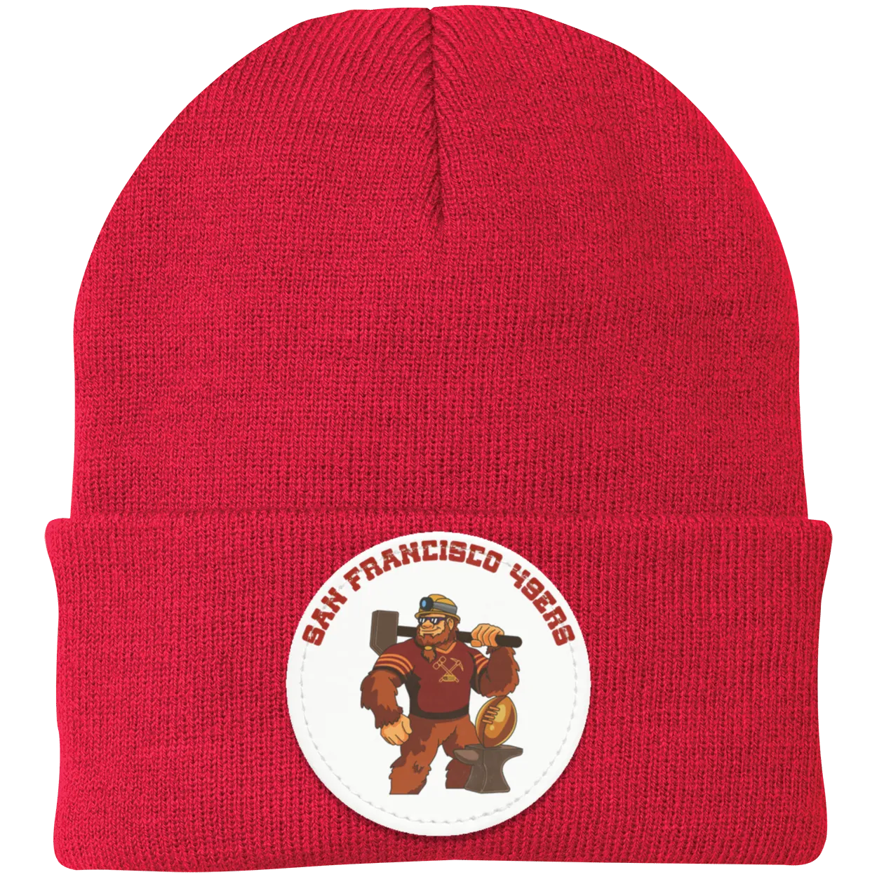 San Francisco 49ers red knit beanie Sasquatch Sunday graphic