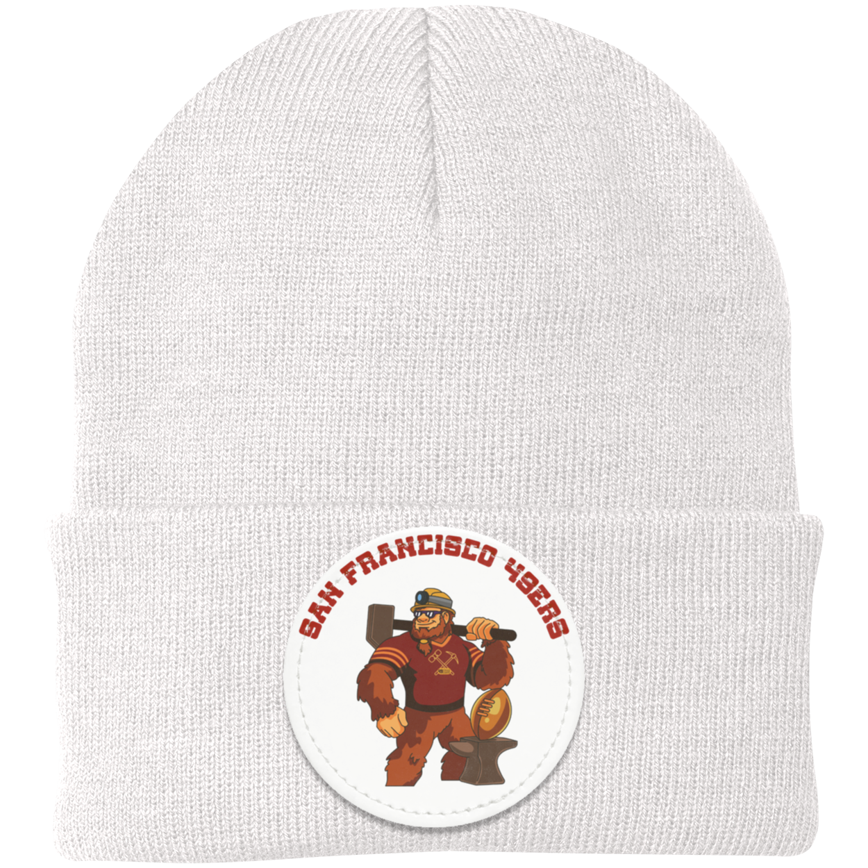San Francisco 49ers white knit beanie Sasquatch Sunday graphic
