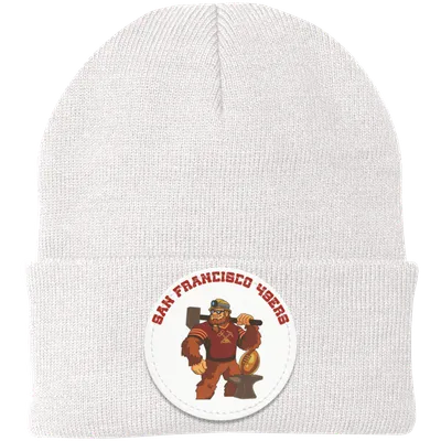 San Francisco 49ers white knit beanie Sasquatch Sunday graphic