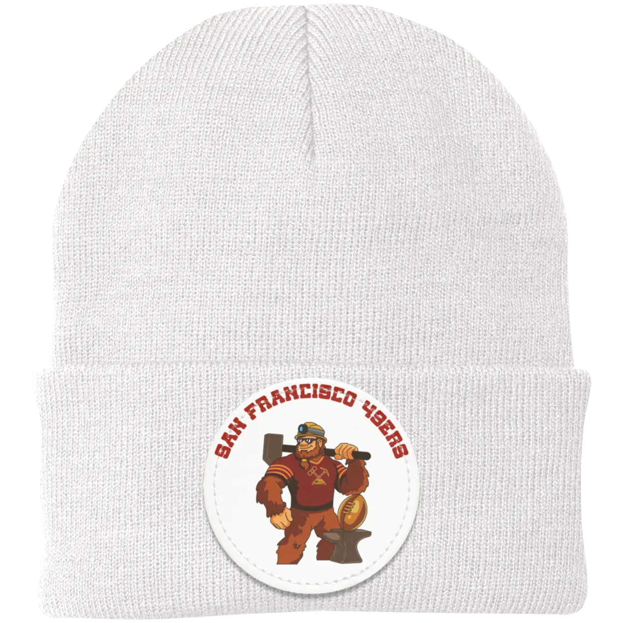 San Francisco 49ers white knit beanie Sasquatch Sunday graphic