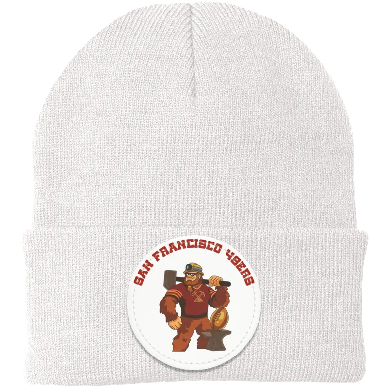 San Francisco 49ers white knit beanie Sasquatch Sunday graphic