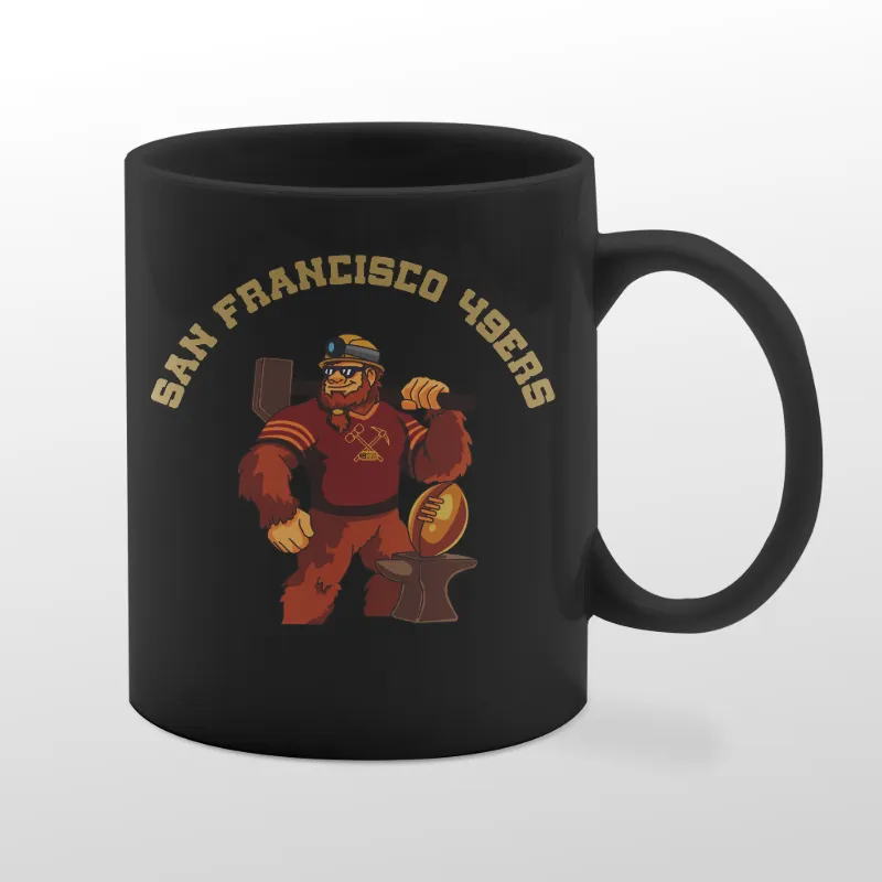 Black mug with 49ers Bigfoot graphic