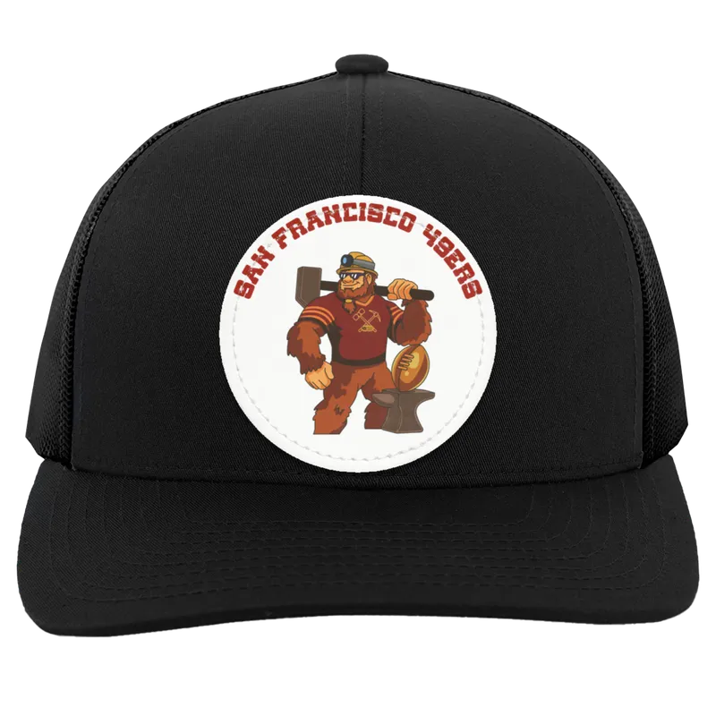 49ers black and white trucker snap-back Sasquatch Sunday graphic vegan patch