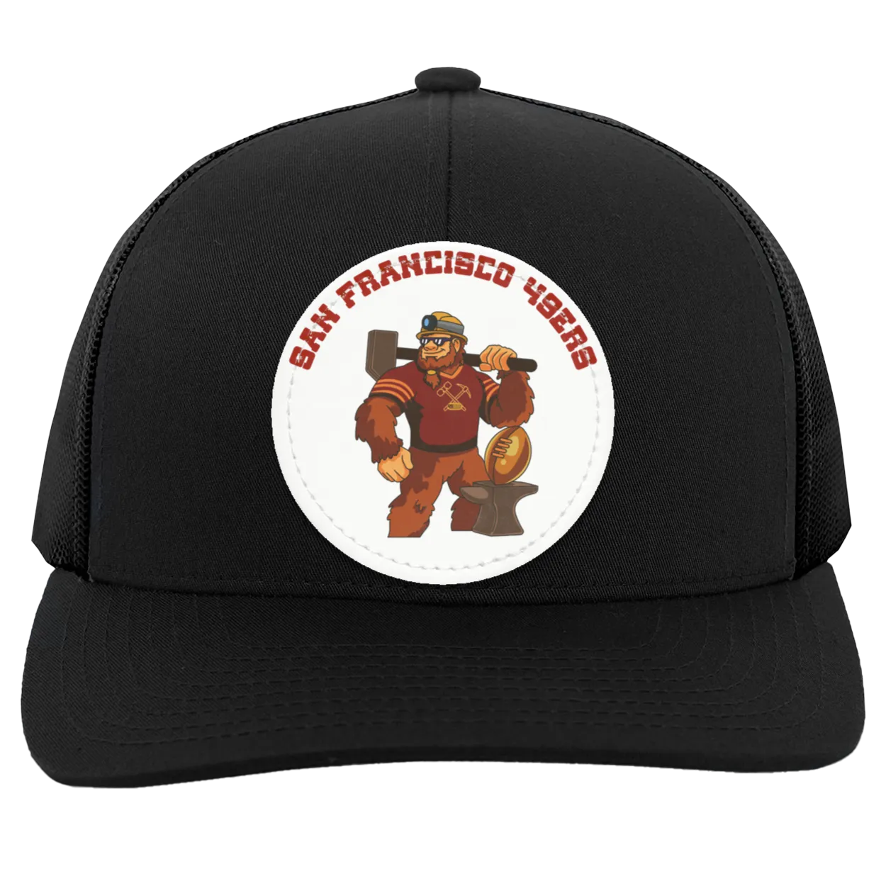 49ers black and white trucker snap-back Sasquatch Sunday graphic vegan patch