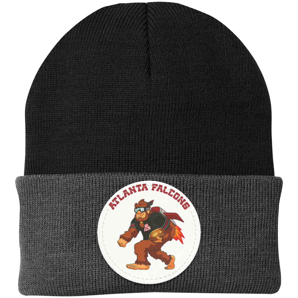 Atlanta Falcons silver black knit beanie Sasquatch Sunday graphic