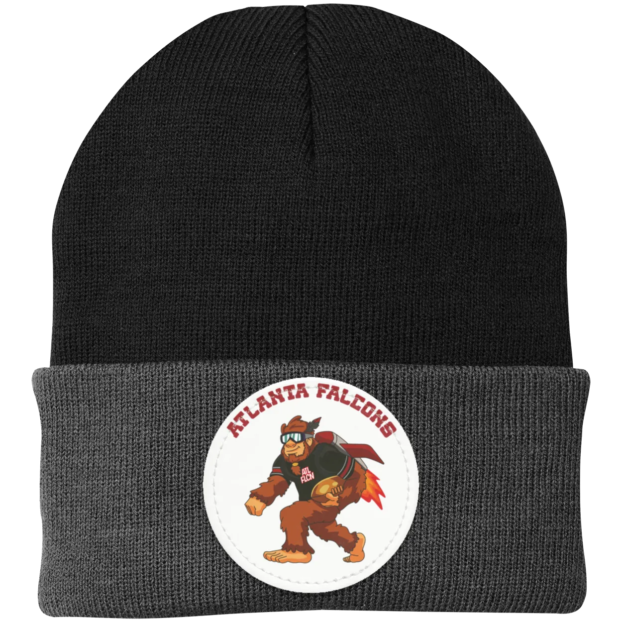 Atlanta Falcons silver black knit beanie Sasquatch Sunday graphic